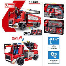 Red remote control fire truck building set with accessories and parts for Qihui QIH06805