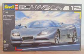 Blue 1/24 scale model kit of the Italdesign Nazca M 12 sports car for Revell