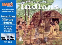 Diorama scene of Eastern Friendly Indians near a wooden dwelling for IMEX 522
