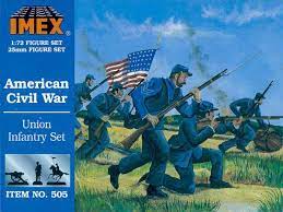 Civil War soldiers in formation, armed with rifles, in a grassy field for IMEX 505