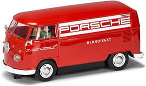 Red scale model van with "PORSCHE RENNDIENST" lettering for Scalextric C3755