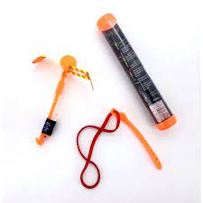 Spinning toy with launcher and red cord on white background for Spin Copter SCD001