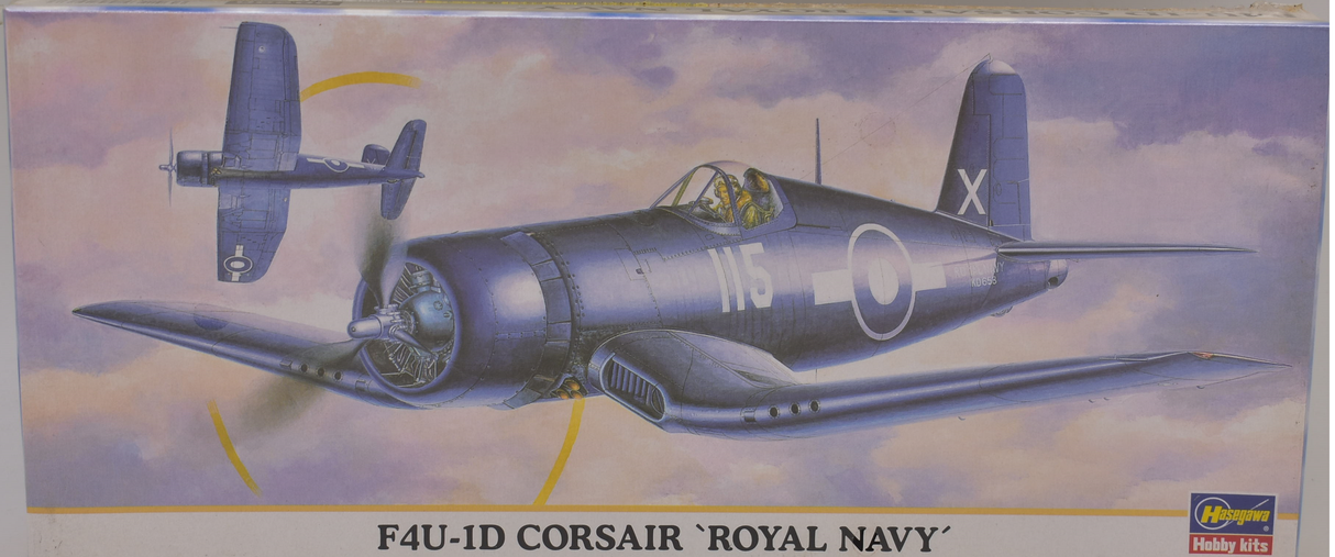 Model kit box art: F4U-1D Corsair aircraft in Royal Navy livery for Hasegawa 00296