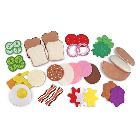 Felt play food set with felt sandwich pieces, vegetables, and fruit for imaginative play for Melissa and Doug 3954
