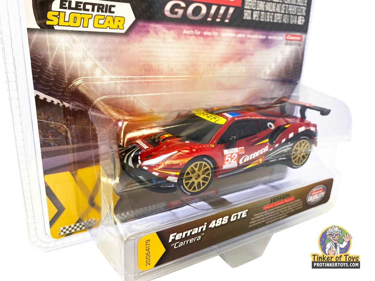 Red Ferrari 488 GTE race car toy in clear blister packaging for Carrera Go 20064179, package view, product view 2