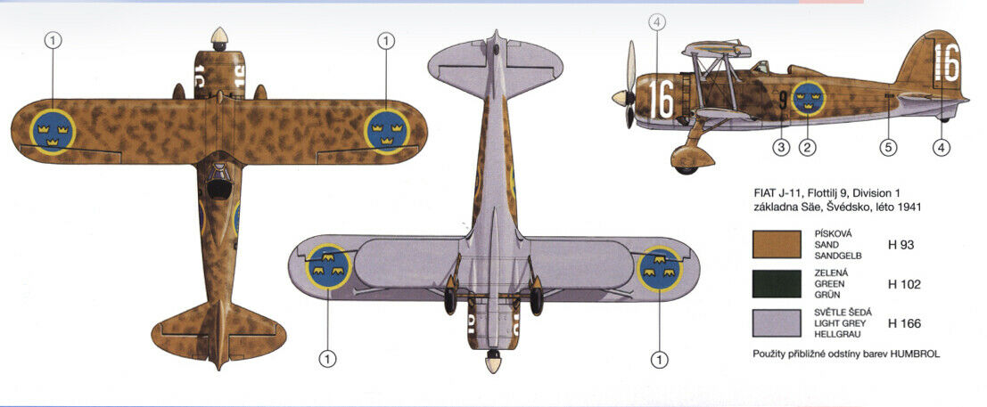 Aircraft side and top views showing camouflage and markings for a Fiat C.R. 42 Falco for SMER 0823