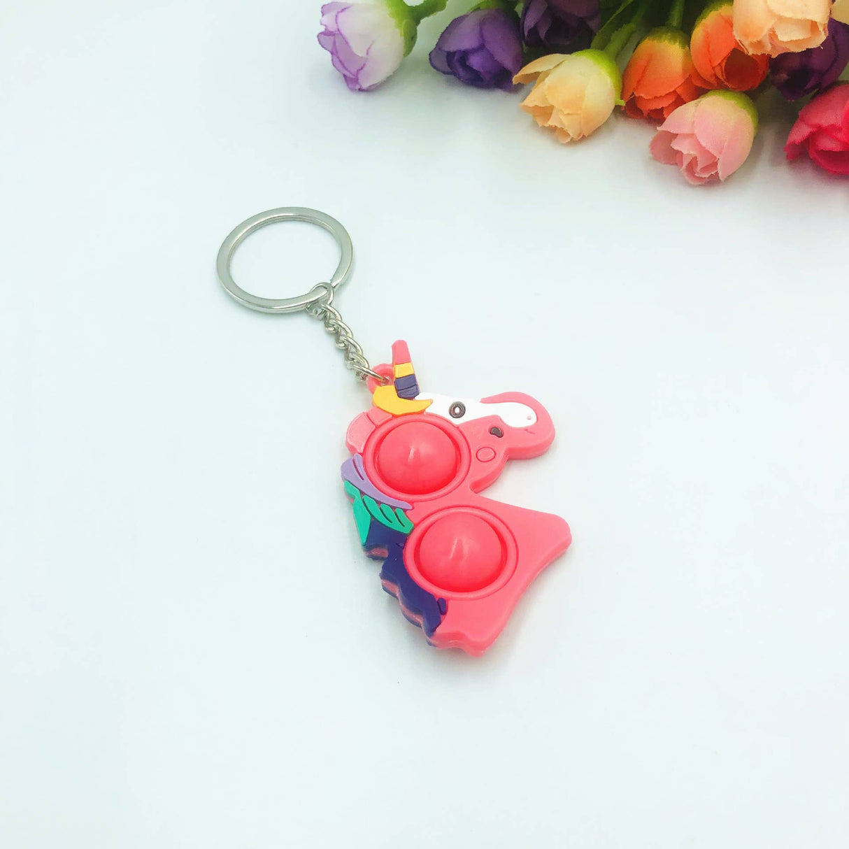Fidget Toy Pop It Fingertip Toy Keychain | FH2928 | Faire-Faire-Pink Unicorn-ProTinkerToys