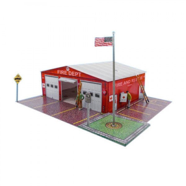 Model kit of a fire department station with American flag for Innovative Hobby Supply BK6414