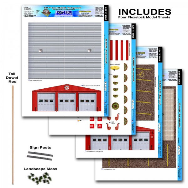 Model kit sheets for fire department building and landscape elements for Innovative Hobby Supply BK6414