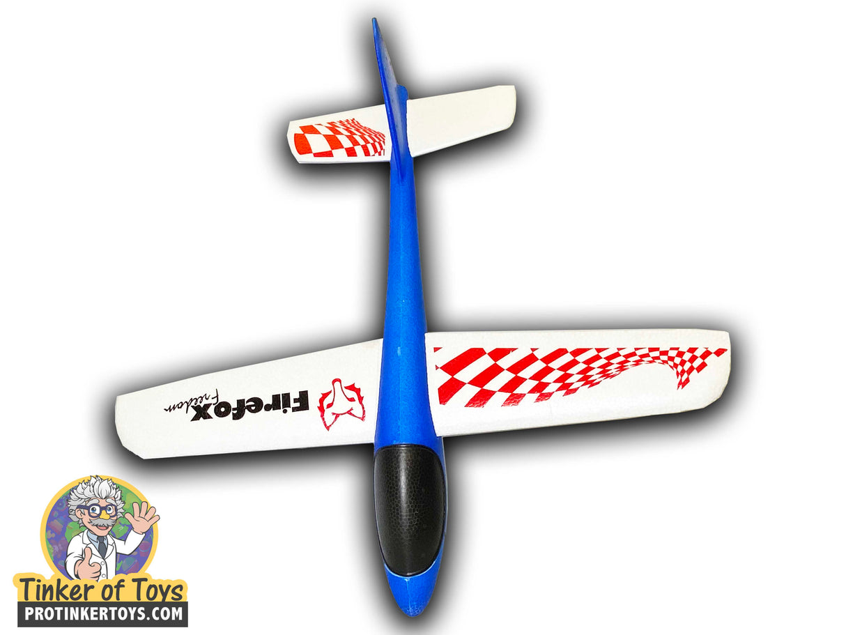 Blue and white toy airplane with red and white checkered tail for Firefox Toys FF96318