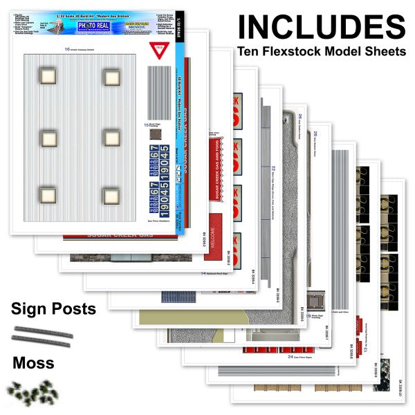 Model kit sheets for gas station facade details for Innovative Hobby Supply BK3208