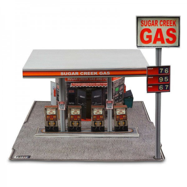 Model kit of a gas station with pumps and price sign for Innovative Hobby Supply BK3208