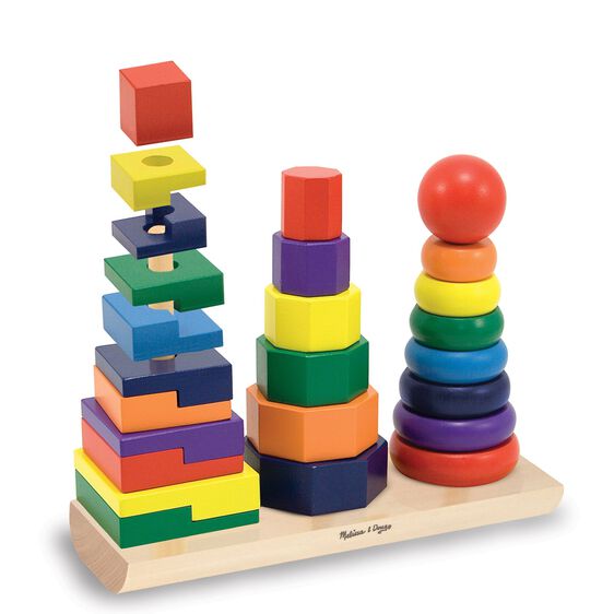 Colorful stacking toy with wooden base for toddlers to build and play for Melissa and Doug 567