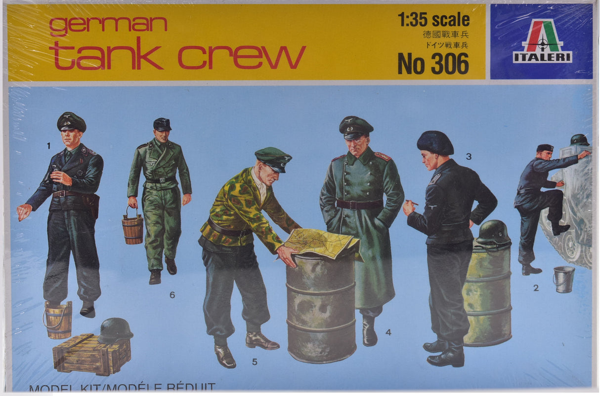 Model kit box art showing six figures representing a German tank crew for Italeri 306