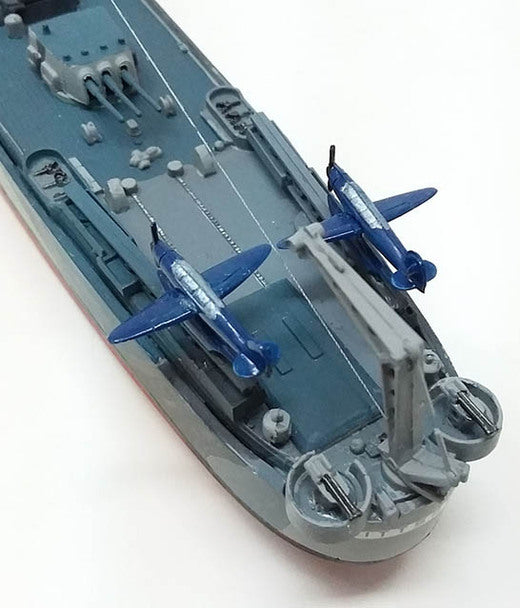 Model kit detail showing cruiser deck with aircraft launchers for Atlantis Model Co ALM457