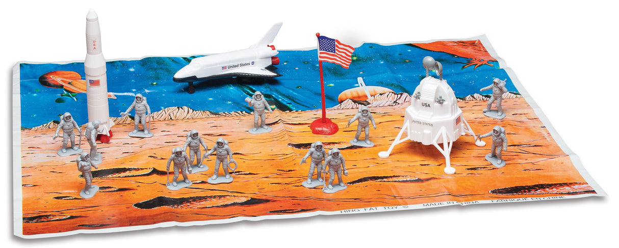 Space exploration playset with astronaut figures, rocket, and spacecraft on a themed mat for Daron PHFL999