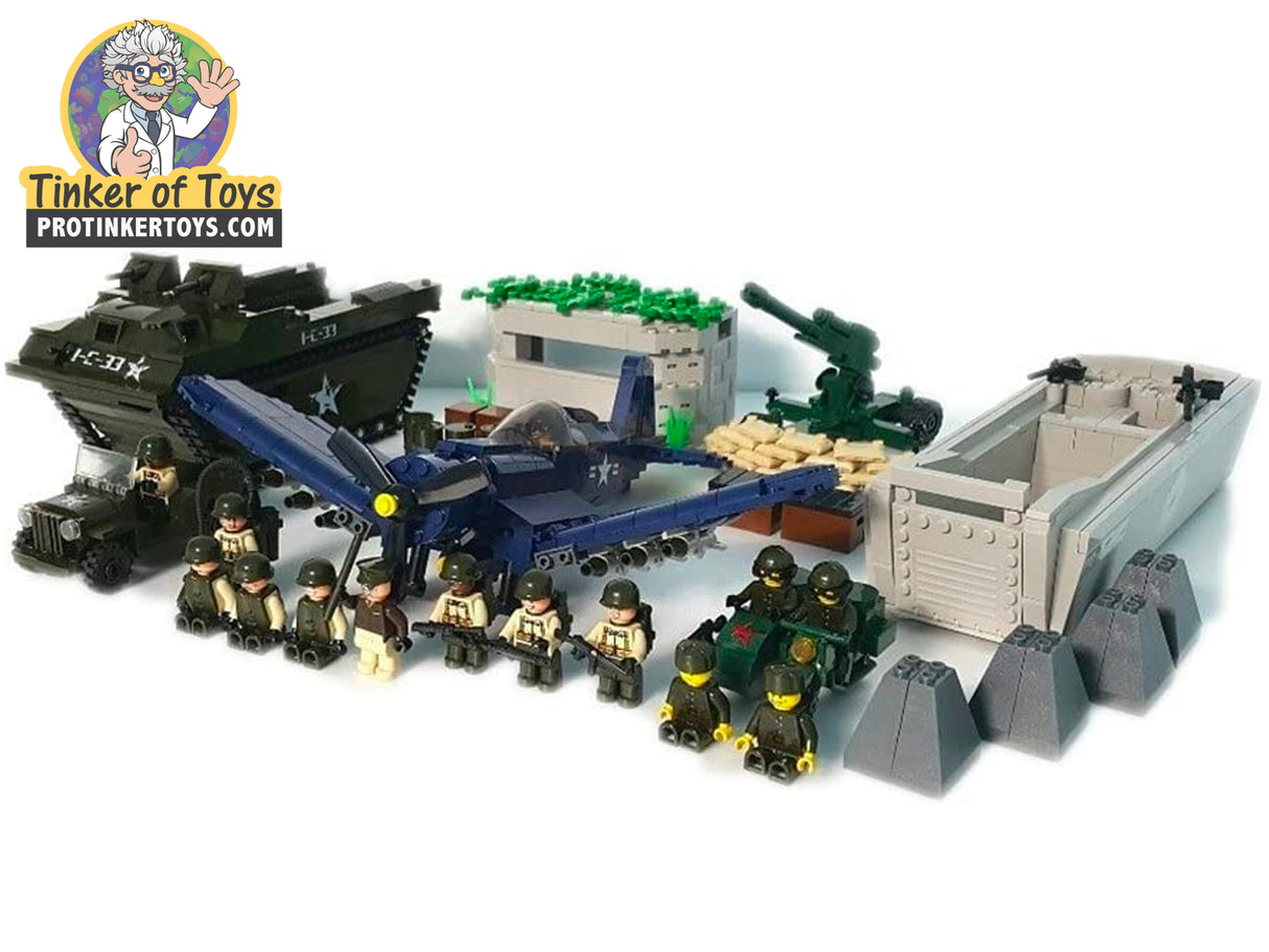WWII/Korean War landing set with tanks, plane, and figures for Oxford OXF33020