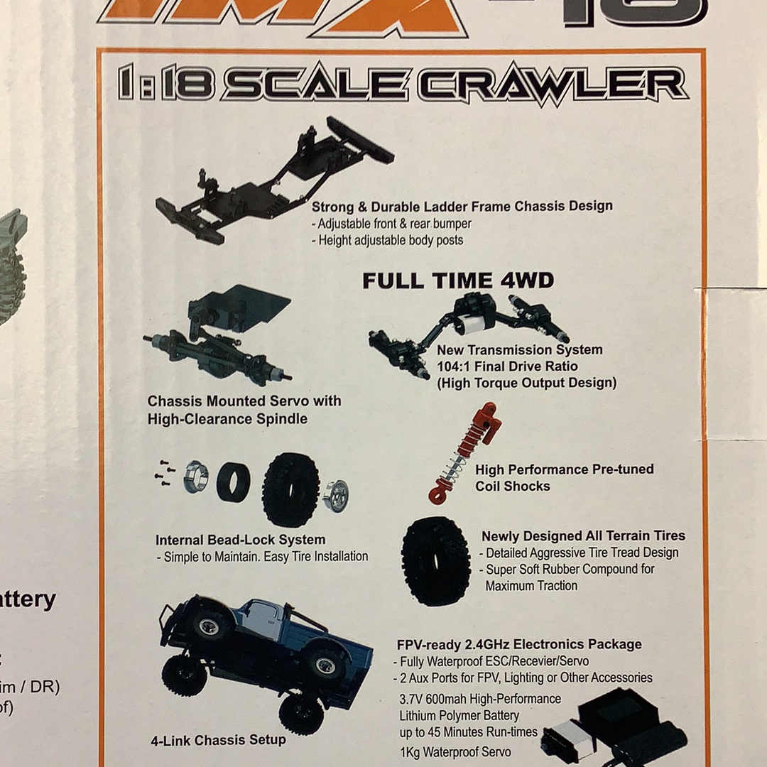Crawler chassis and components diagram showing scale model parts for IMX IMX25000