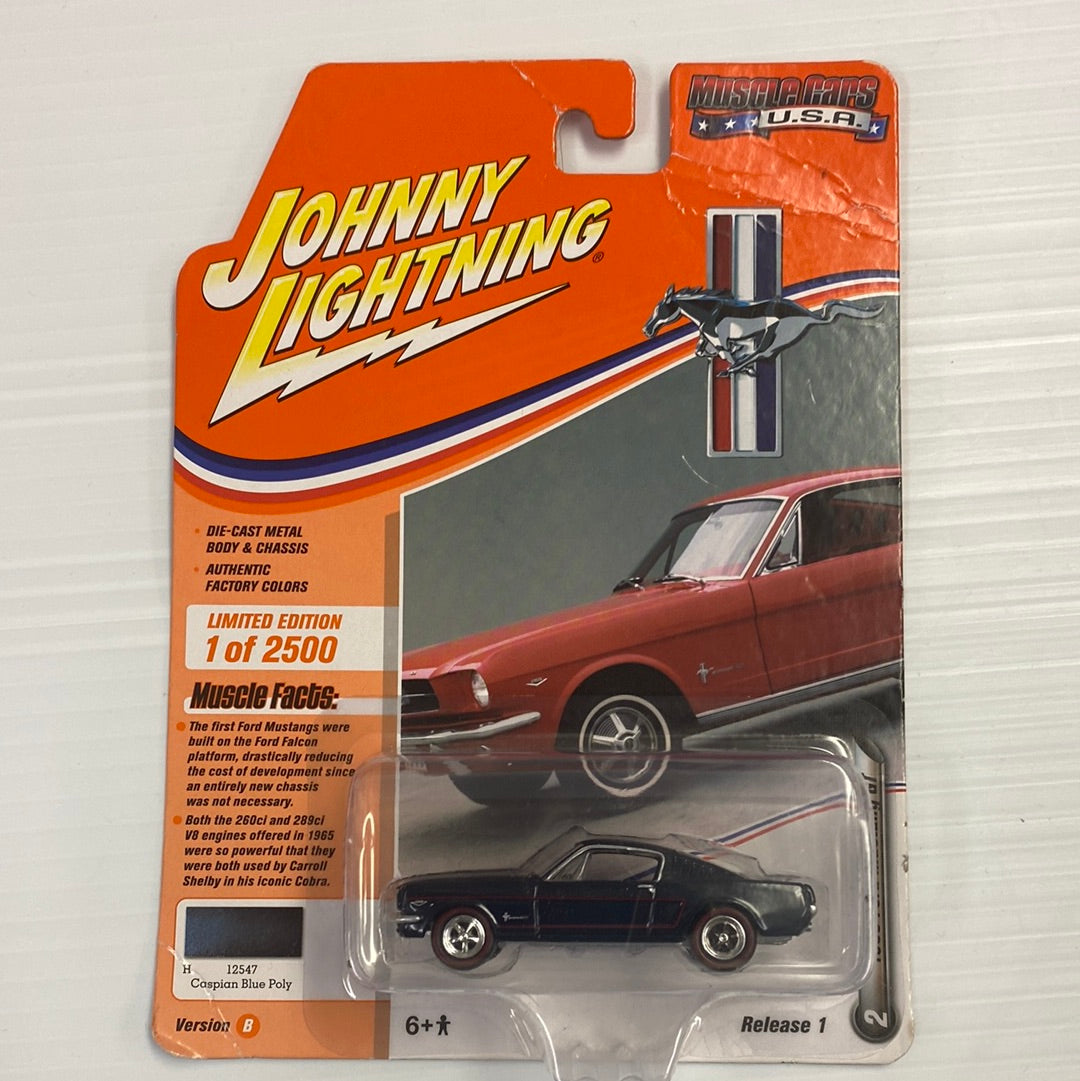 Muscle Cars USA Assotment | JLMC022 | Defectives Johnnny Lighting-Round2 Returns-JLMC022-B-1-2 | 1965 Ford Mustand GT Caspian Blue Poly| Johnny Lighning Die Cast-ProTinkerToys