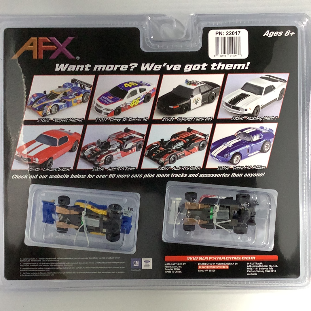 Slot car set featuring race cars and accessories for AFX/Racemasters 22017