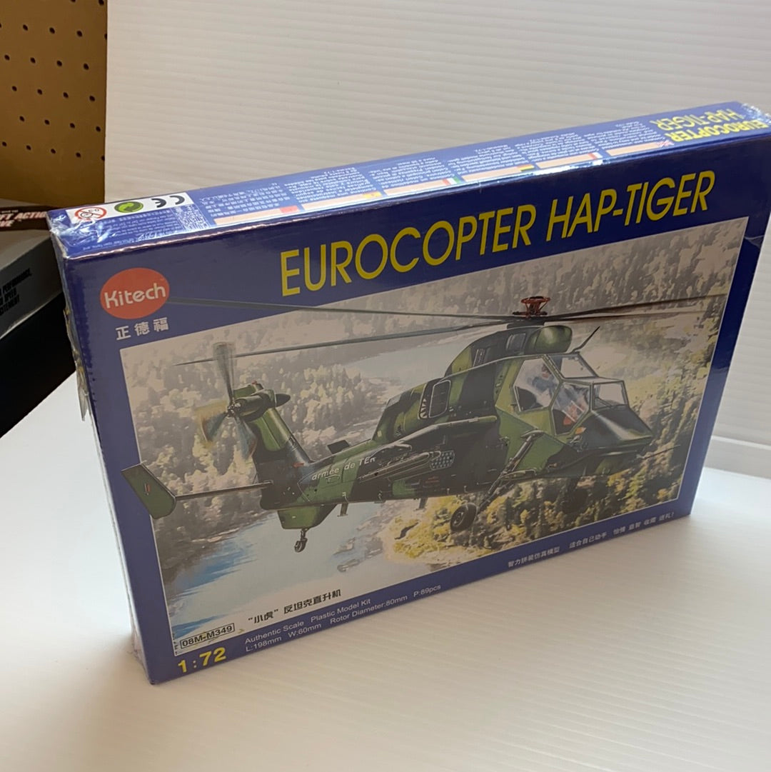 Model kit box art showing a green Eurocopter Hap-Tiger helicopter for Kitech