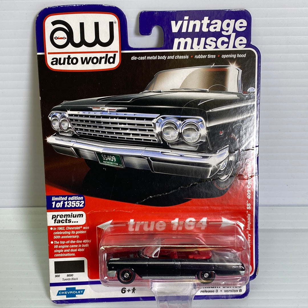 Auto World Vintage Muscle Premium Version A & B | AW64262 | AW Die Cast-Round2 Returns-AW64262-A-3-5 | 1962 Chevy Impala SS 409 Convertible Black | Auto world Die Cast-ProTinkerToys
