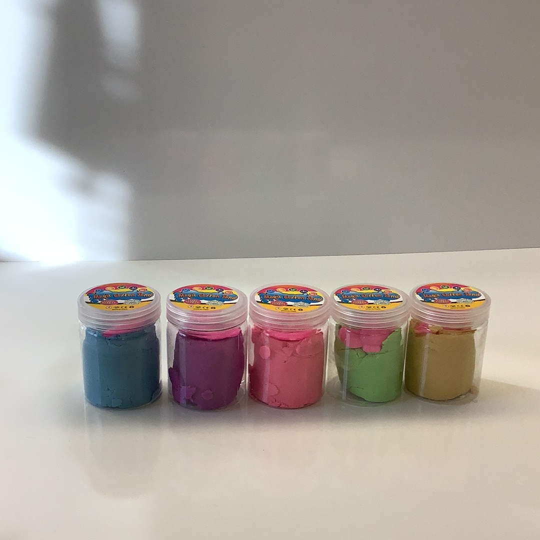 Five small tubs of colored, moldable putty: blue, pink, red, green, and tan for IMEX-Toys 88054NV
