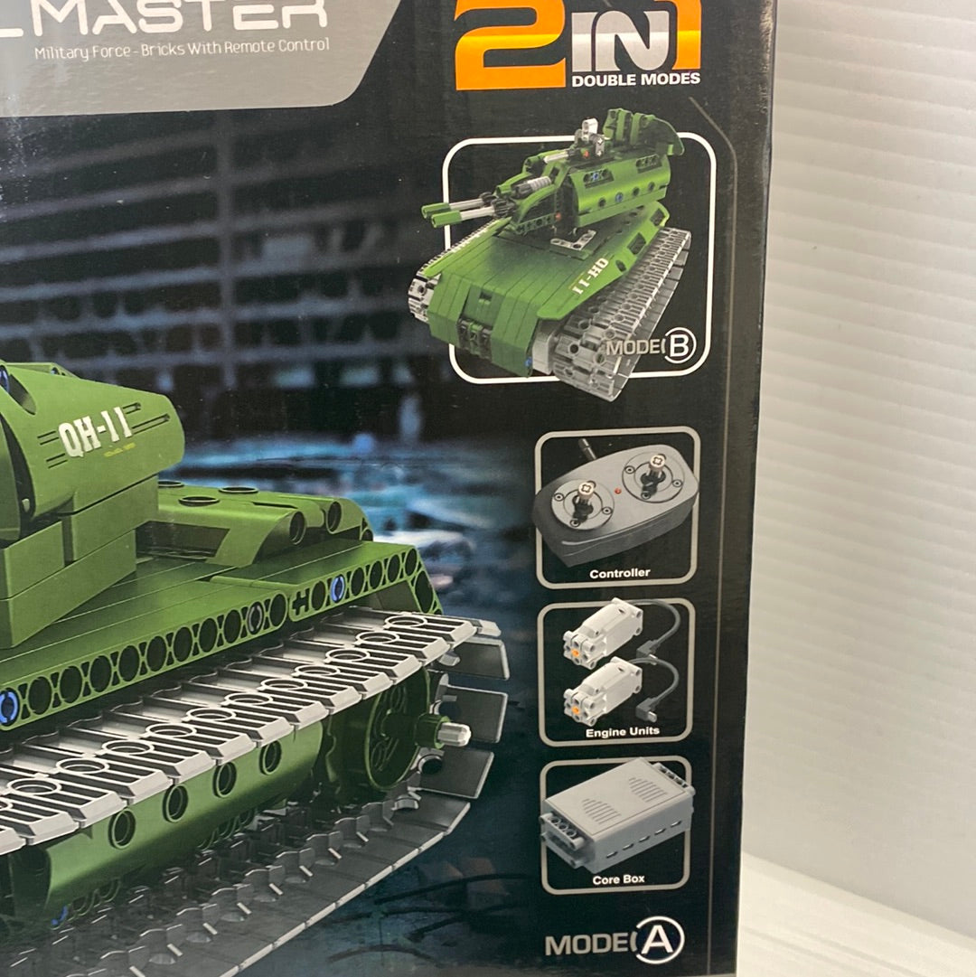 Green remote-controlled tank toy with multiple components shown for Qihui QIH08011