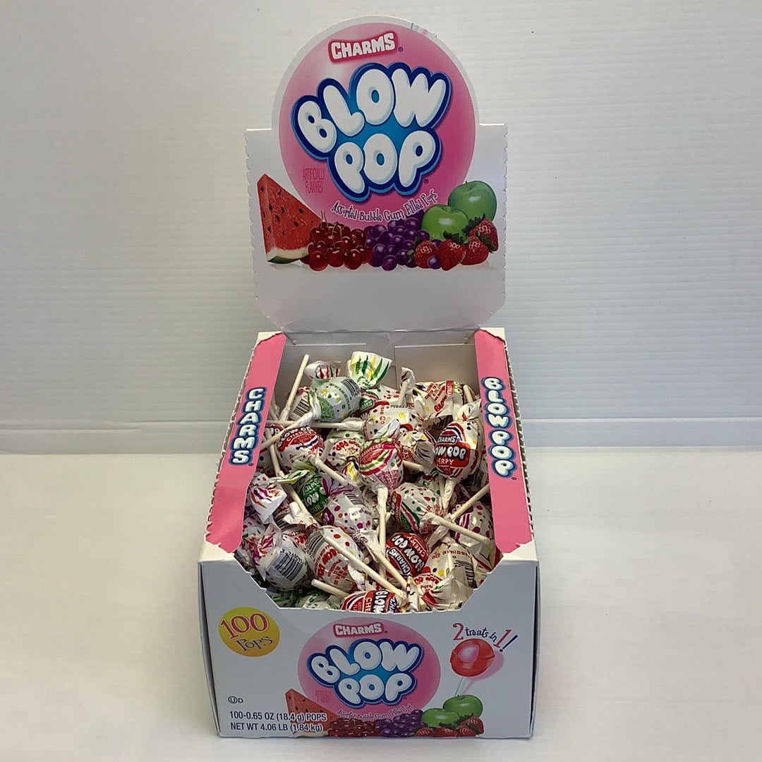 Box of colorful, round, sweet candy pops on sticks for Charms 3800