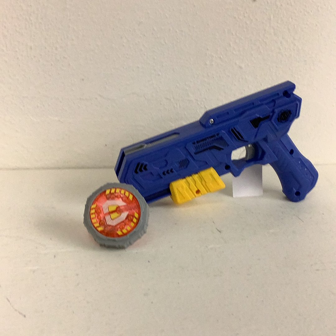 Blue toy blaster gun with attached spinning top projectile for Schylling 88282TY