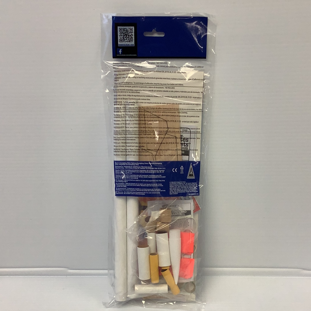 Rocket model kit components in clear plastic packaging for Estes 2448