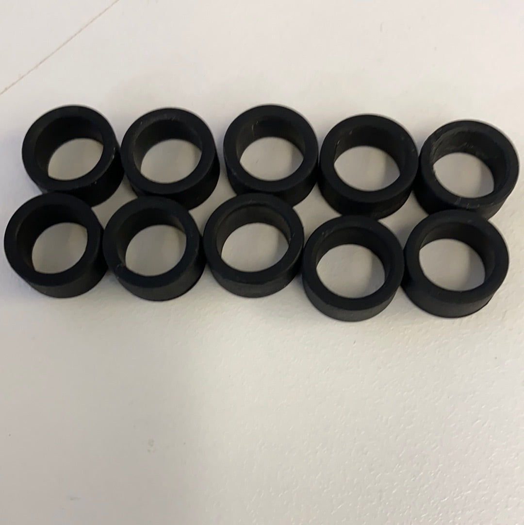 Set of ten black slot car rear tires for model cars for Auto World CP7909, rear view
