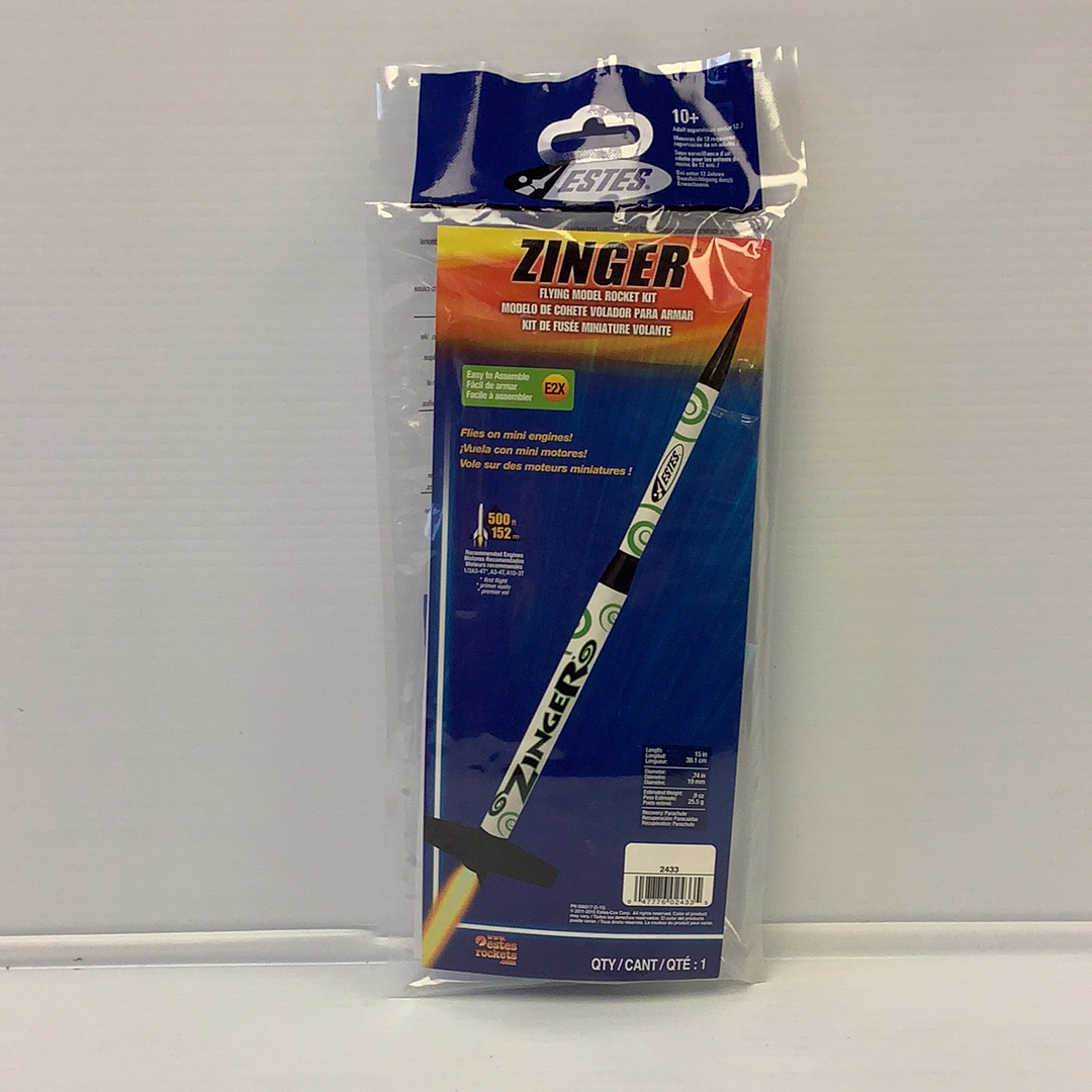 Rocket model kit packaging showing a blue and yellow rocket design for Estes 2433