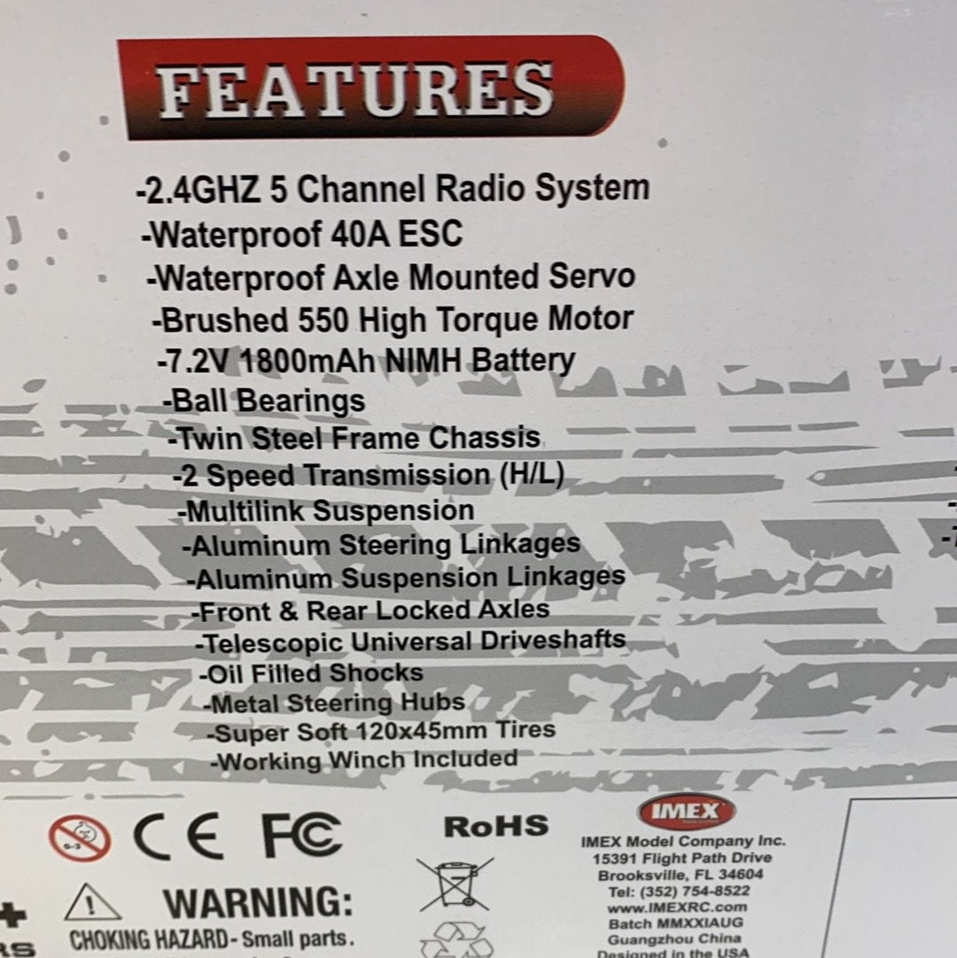 List of features for a remote-controlled crawler truck for IMEX 22025