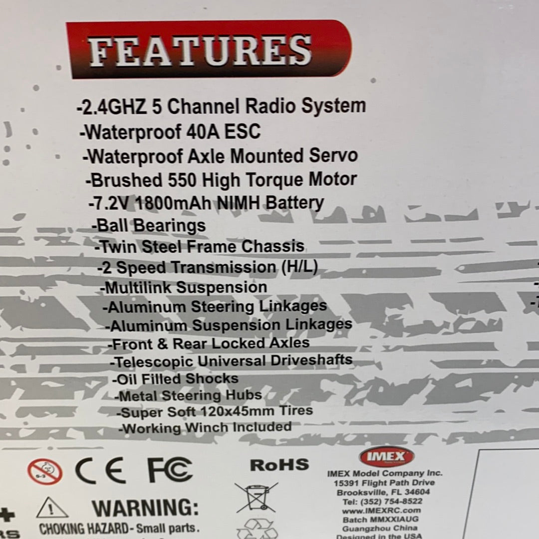 List of features for a remote-controlled crawler truck for IMEX 22020
