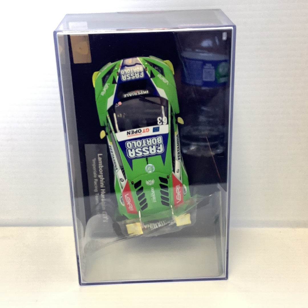 Green Lamborghini Huracan GT3 model car in clear display box for Carrera 27589