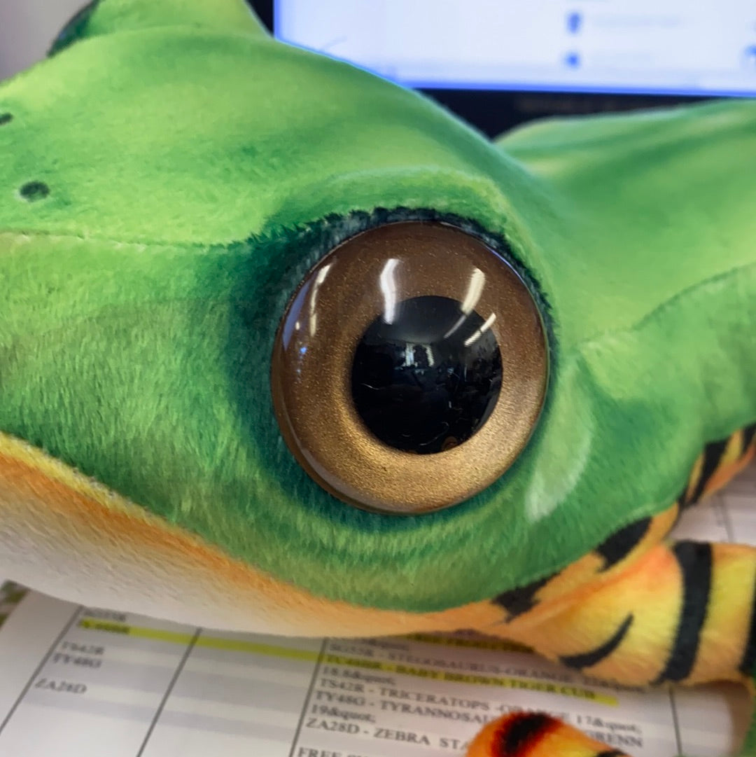 Green stuffed frog toy with large, realistic brown eyes for Real Planet R-TF45T
