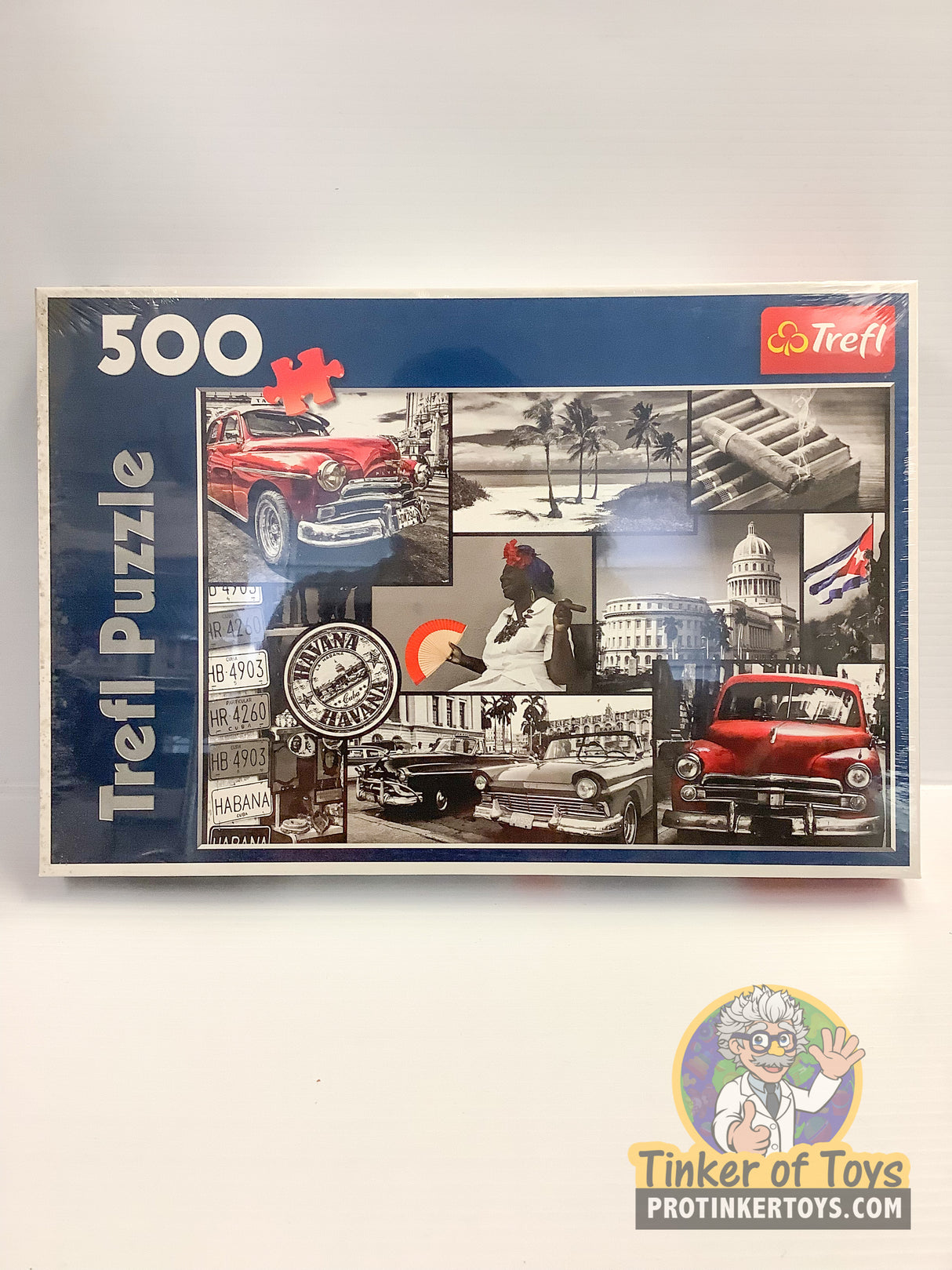 Puzzle featuring a collage of Havana, Cuba scenes, including cars and architecture for Trefl TRF37170