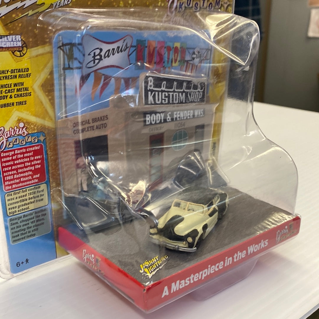 Barris Kustom 1948 Mercury Coupe die-cast toy in clear plastic packaging for Johnny Lightning JLDR008