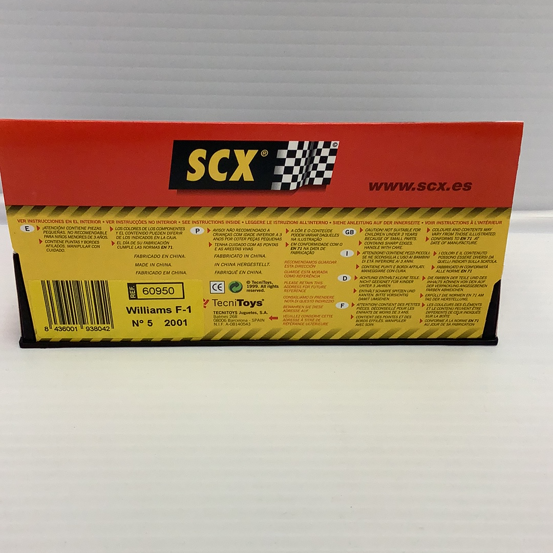 Model car box art showing Williams F-1 BMW FW23 race car for SCX Analog 1/32 60950