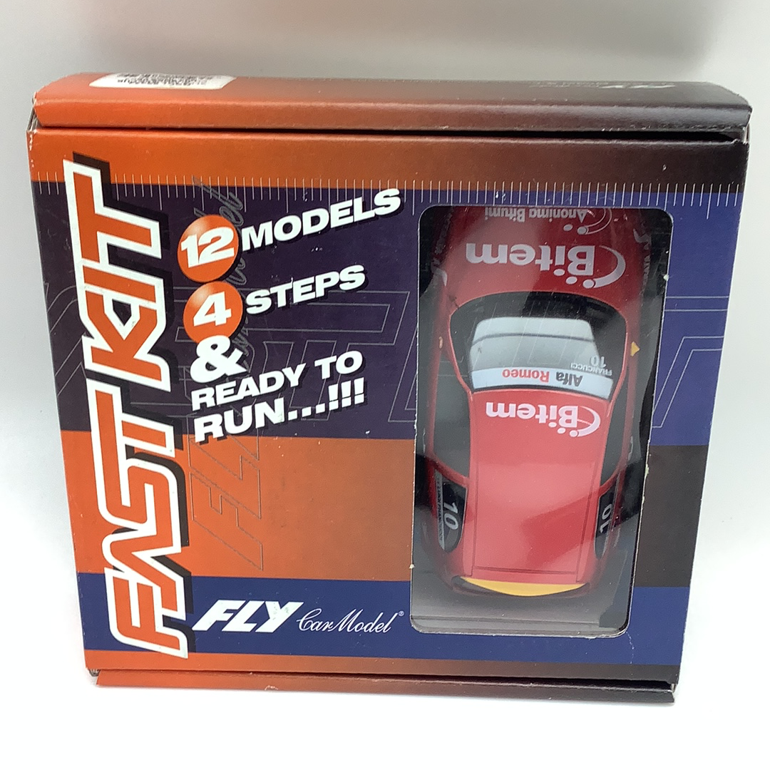 Red Alfa Romeo race car model in its original packaging for Fly Car 88234