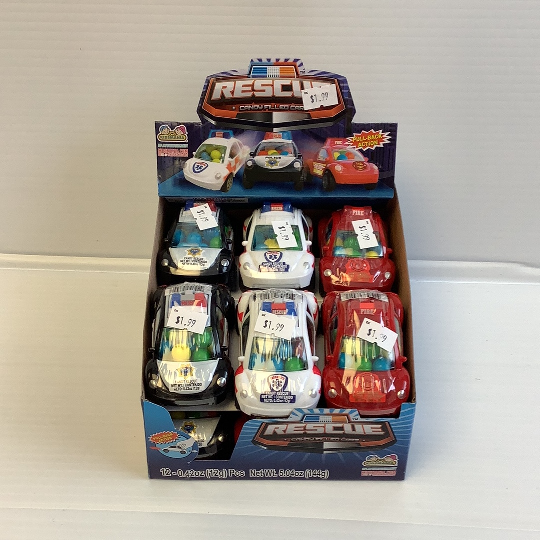 Assortment of candy-filled toy cars in a cardboard box for Nassau Candy 33030