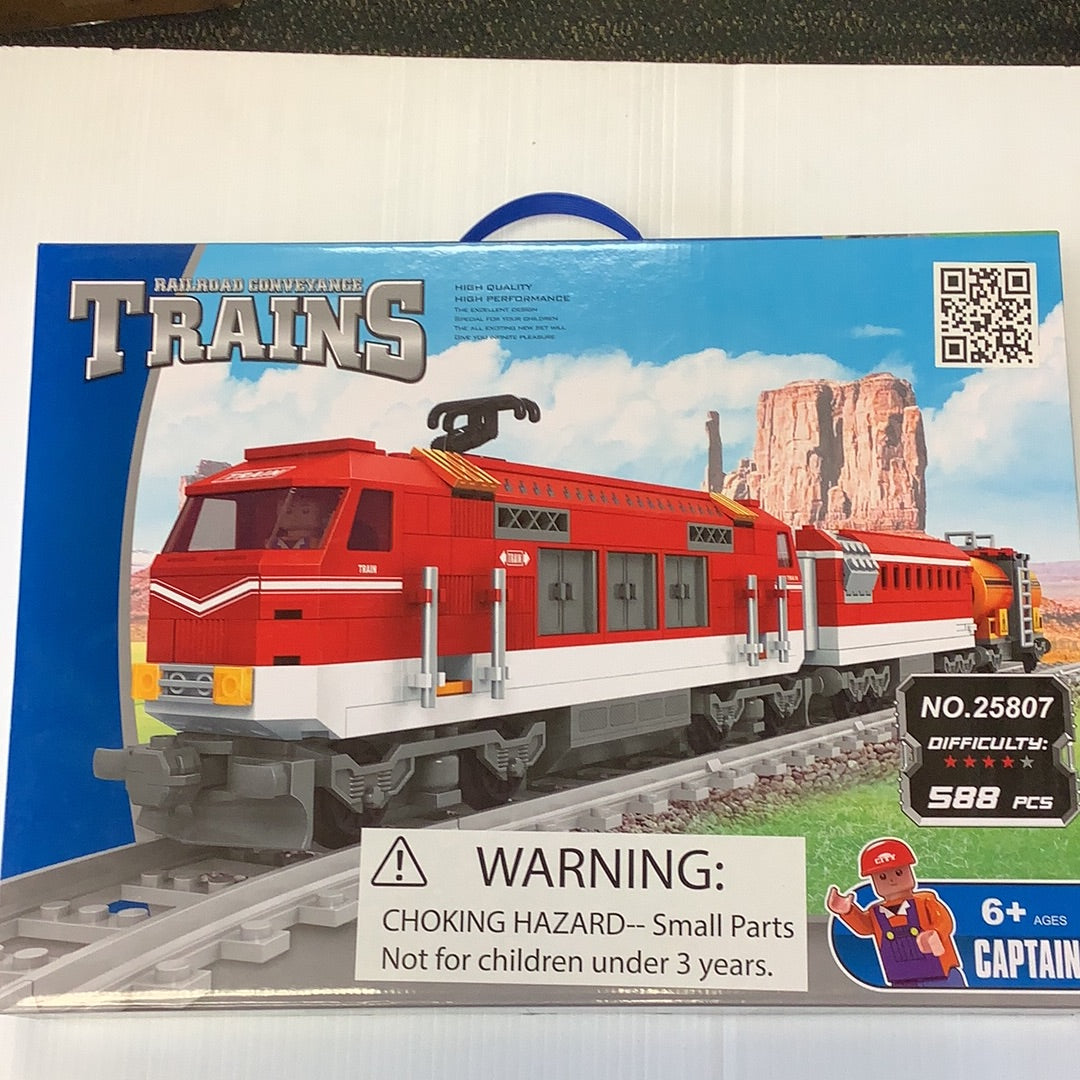 Red train set with passenger and tanker cars, building toy for ages 6+ for Railroad Conveyance Trains AUS25807