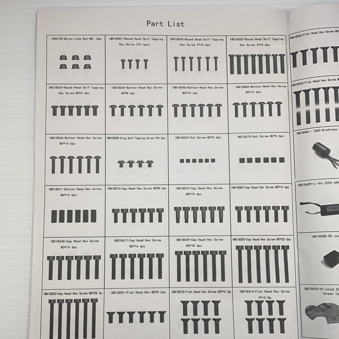 Samurai parts list showing various screws and fasteners for IMX18468, parts view