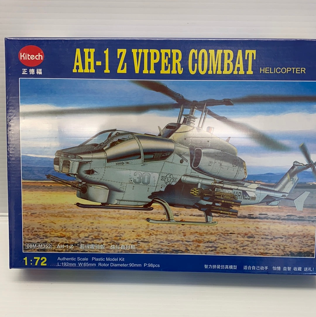 1:72 scale model kit of an AH-1Z Viper combat helicopter for Kitech 08M-M352