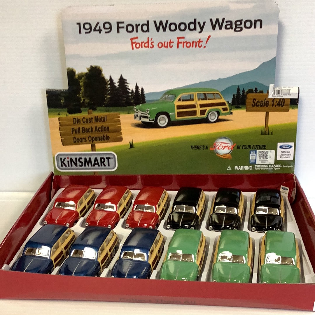 Collection of die-cast 1949 Ford Woody Wagon toys in various colors for Kinsmart 5402D