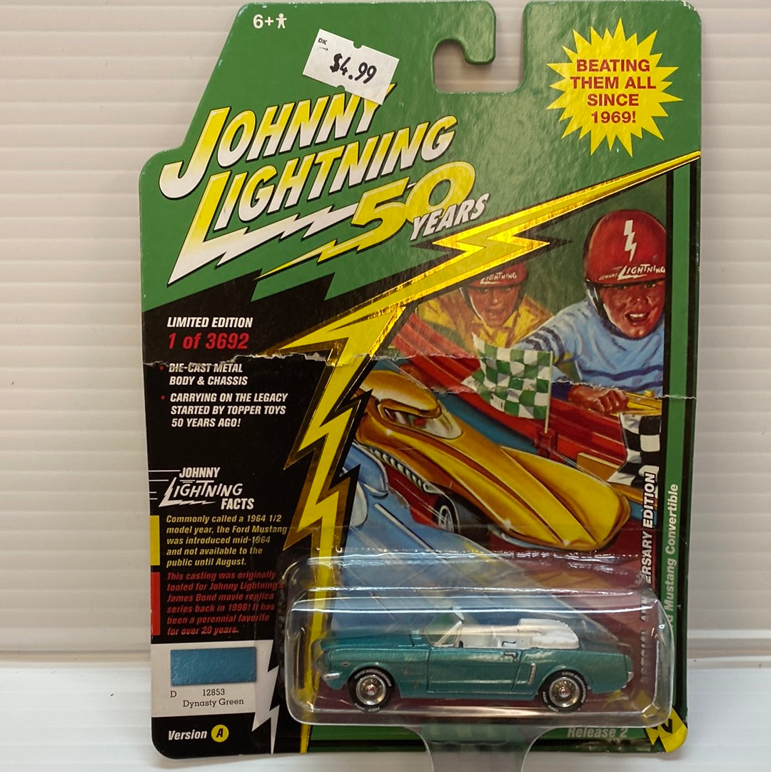 Die-cast toy car packaging celebrating 50 years of Johnny Lightning for JLCG020