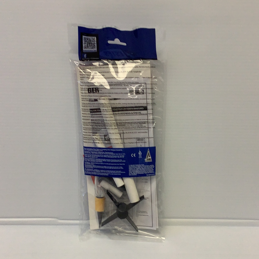 Rocket model kit components in clear plastic packaging for Estes 2433