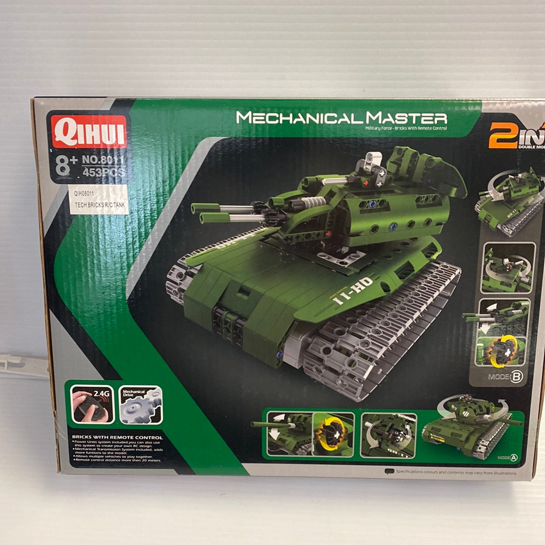 Green remote-controlled tank toy set, 2-in-1 build, with multiple action modes for Qihui QIH08011