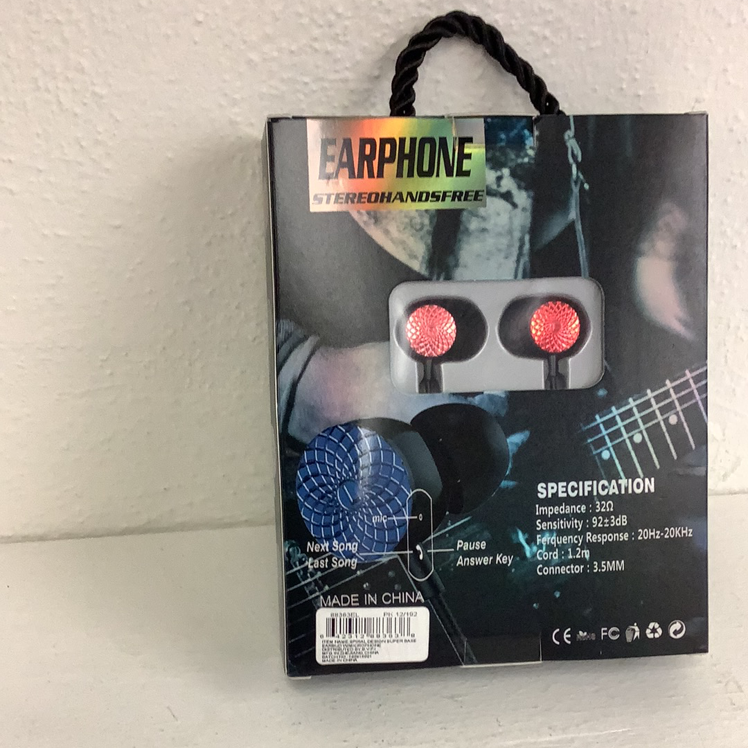 Earbuds packaging showing red earbud tips and product specifications for IMEX-Toys 88363EL
